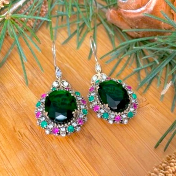 925 Sterling Silver, Tourmaline & Topaz Earrings - Picture 5 of 9